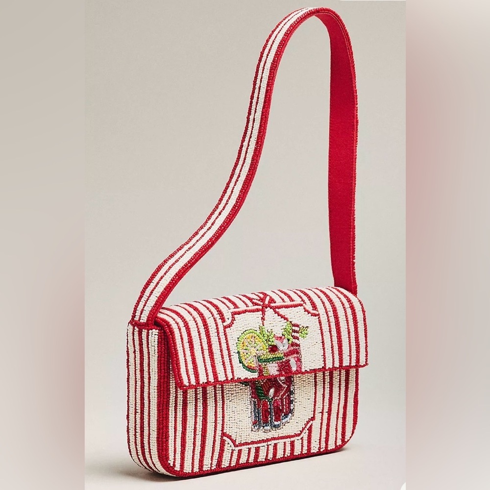 Anthropologie The Fiona Beaded Bag Red and White - Picture 1 of 4